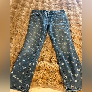 Free people crop length 25”inseam 30” waist flower jeans